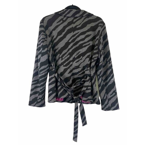 BOGO Sandro Jacket Black Gray Zebra Striped Button Collared Belted Scoop Women L - Picture 6 of 12